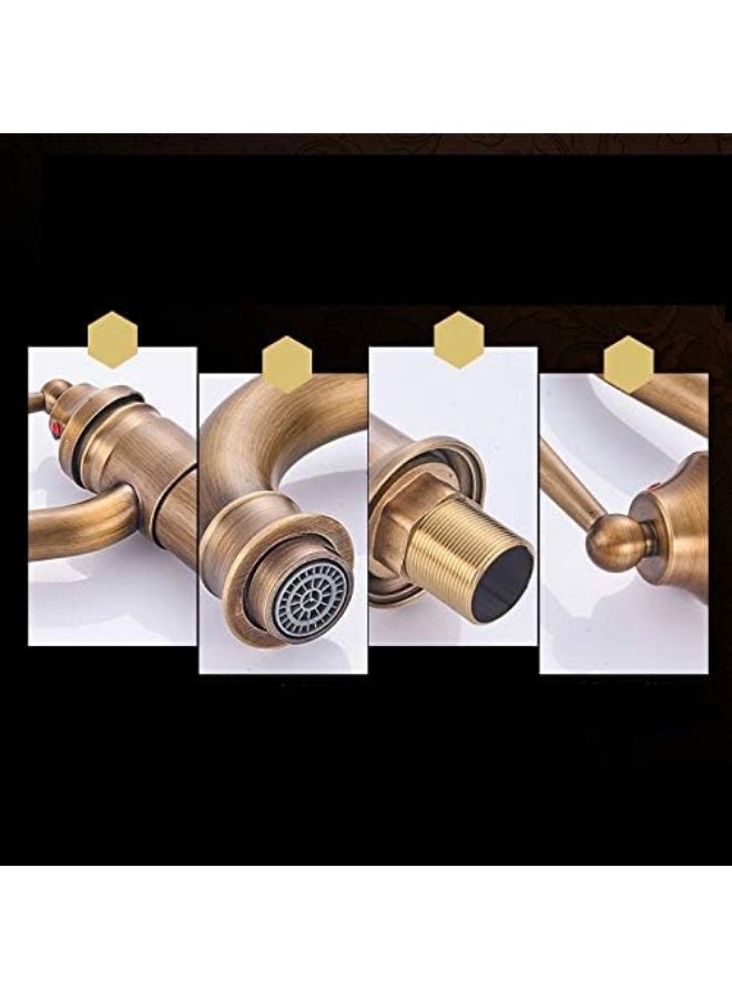 واي دي خلاط حوض حمام فاخر بتصميم عتيق، بمقبض ذراع واحد، مصنوع من النحاس الصلب، صنبور منحني عتيق للحوض، تصميم متين مقاوم للصدأ وموفر للمياه للمنازل الحديثة - Image 4